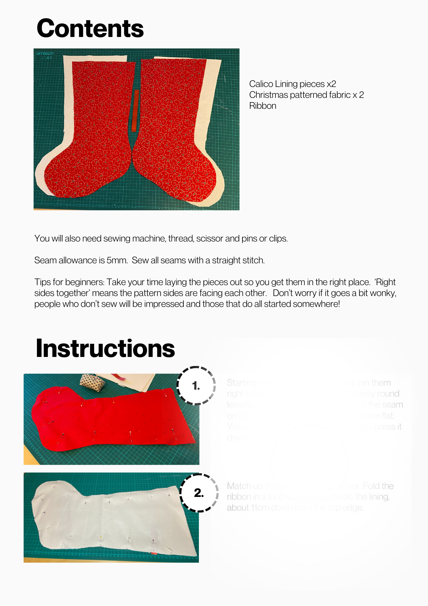 Sew-Your-Own-Kit Christmas Stocking, pre-cut 100% cotton fabric, full instructions