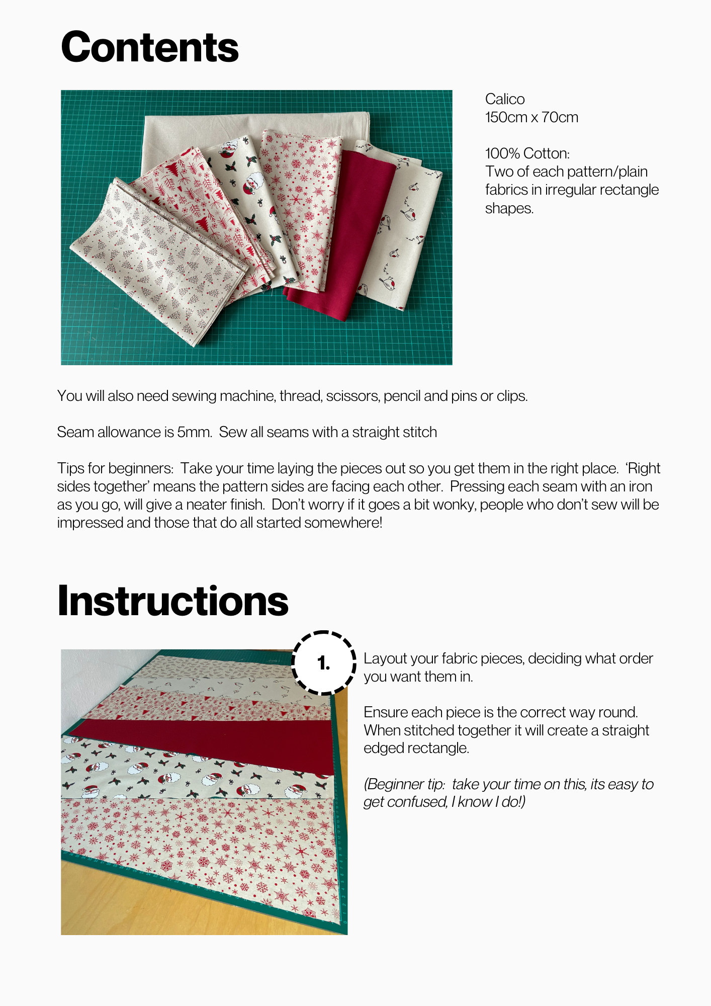 Sew-Your-Own-Kit Christmas Table Runner 140cm x60cm, pre-cut 100% cotton fabric, full instructions