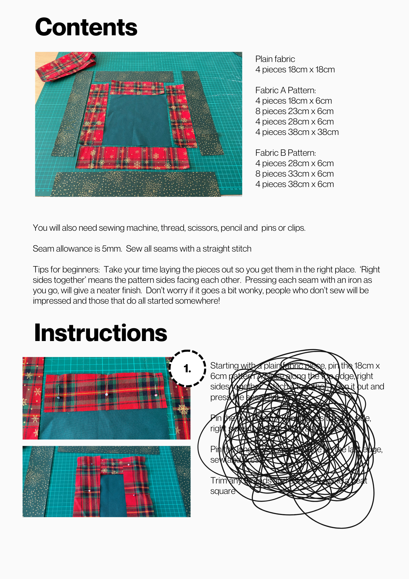 Sew-Your-Own-Kit Christmas Napkins, pre-cut 100% cotton fabric, full instructions