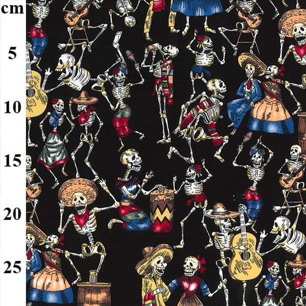 Halloween Party Skellingtons, Day of the Dead Print 100% Cotton Poplin