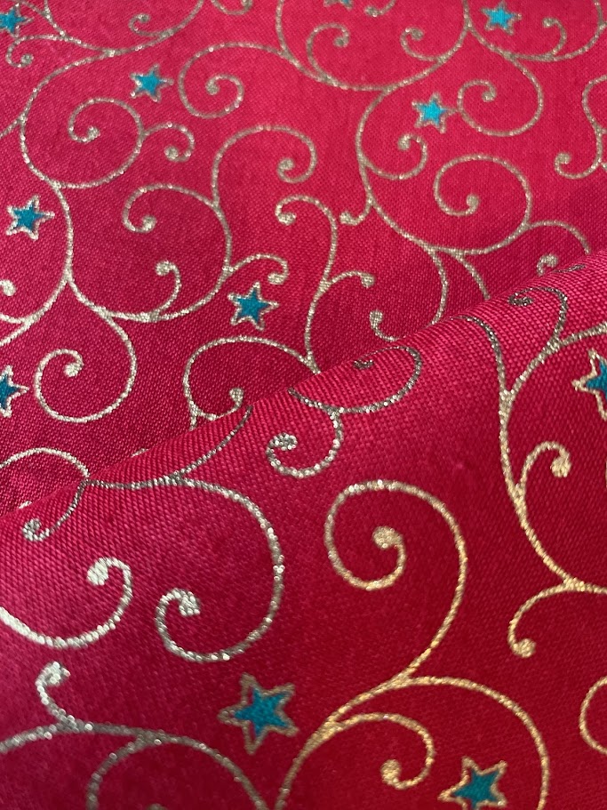 John Louden Christmas 100% Cotton Fabric - Red & Gold
