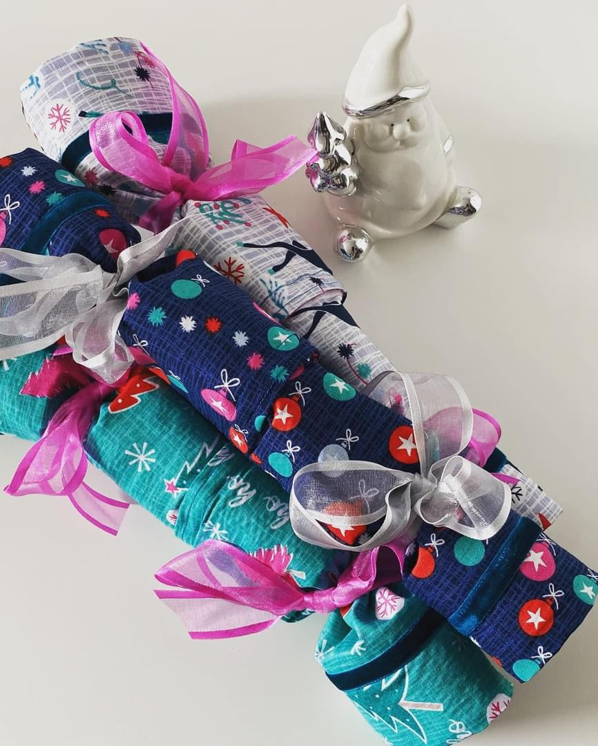 Sew-Your-Own-Kit Christmas Crackers, pre-cut 100% cotton fabric, full instructions, reusable, eco-friendly