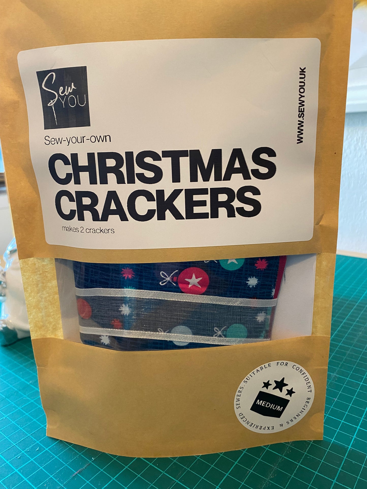 Sew-Your-Own-Kit Christmas Crackers, pre-cut 100% cotton fabric, full instructions, reusable, eco-friendly