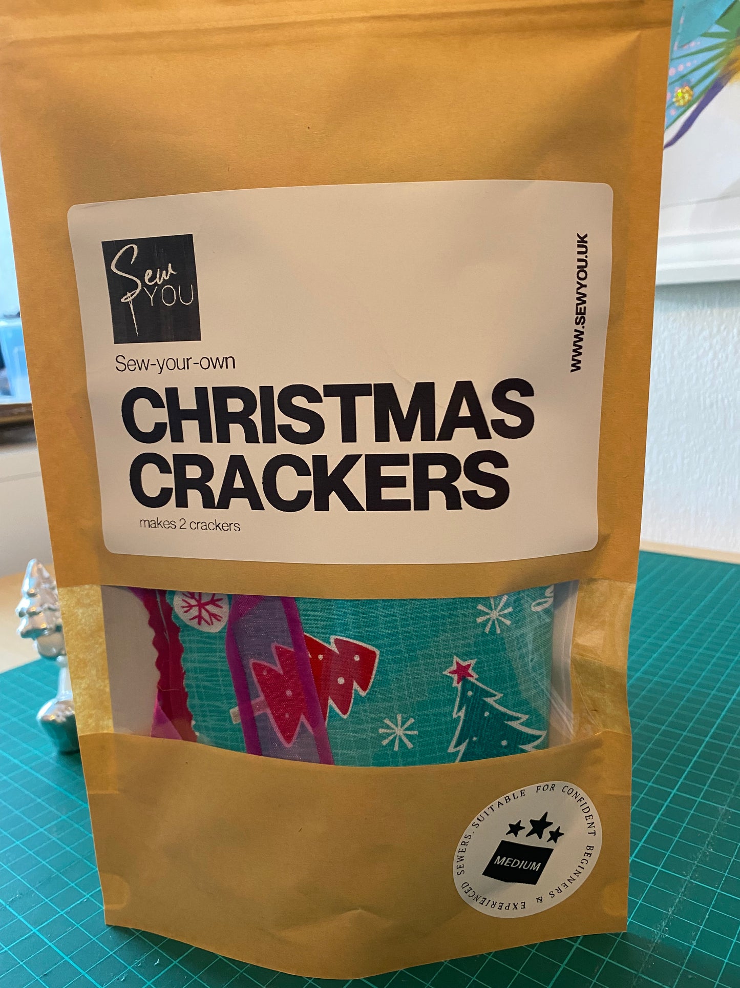 Sew-Your-Own-Kit Christmas Crackers, pre-cut 100% cotton fabric, full instructions, reusable, eco-friendly