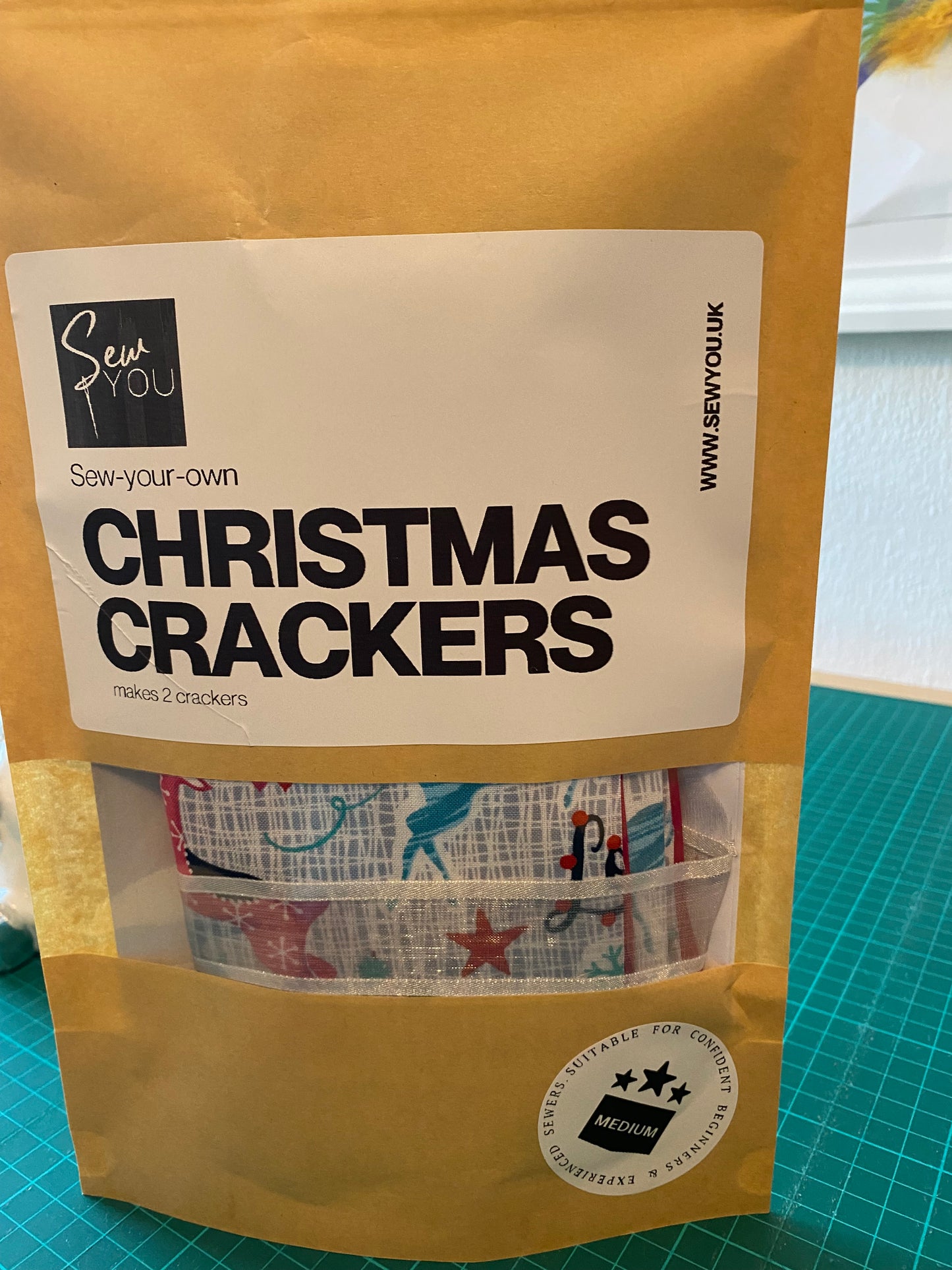 Sew-Your-Own-Kit Christmas Crackers, pre-cut 100% cotton fabric, full instructions, reusable, eco-friendly