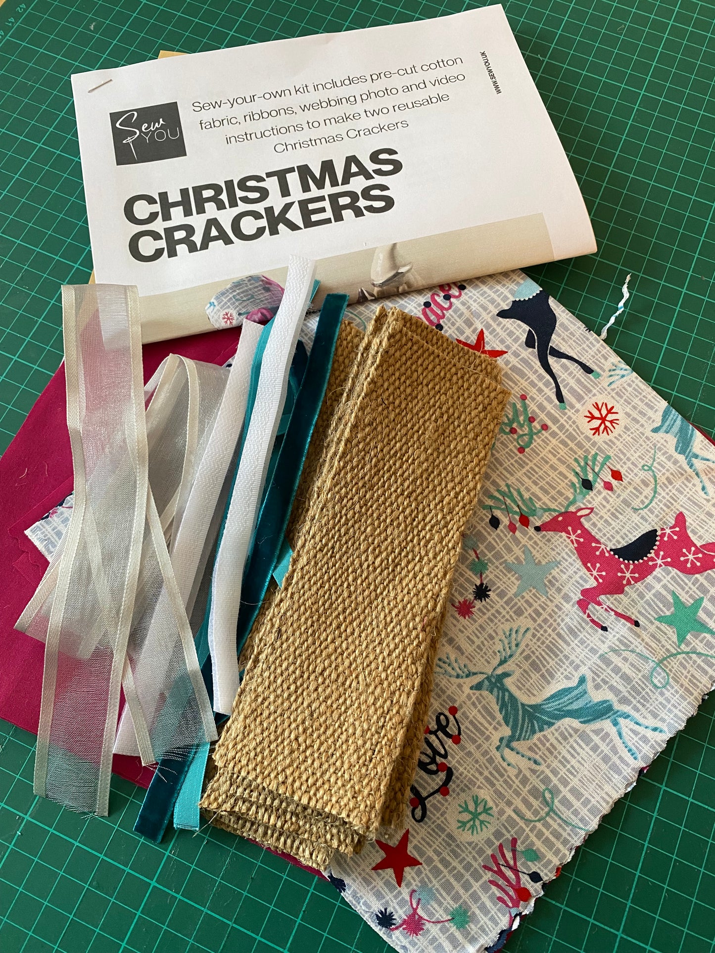 Sew-Your-Own-Kit Christmas Crackers, pre-cut 100% cotton fabric, full instructions, reusable, eco-friendly