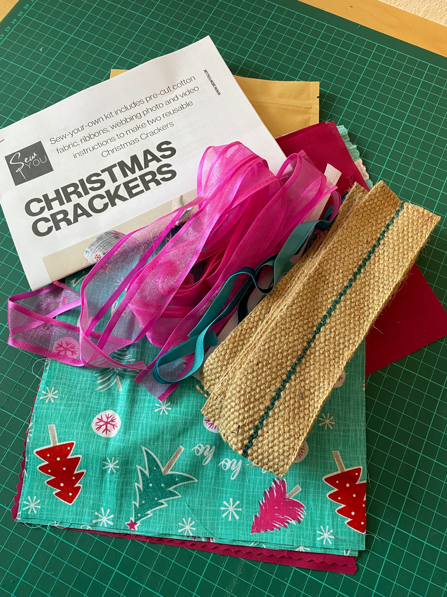 Sew-Your-Own-Kit Christmas Crackers, pre-cut 100% cotton fabric, full instructions, reusable, eco-friendly