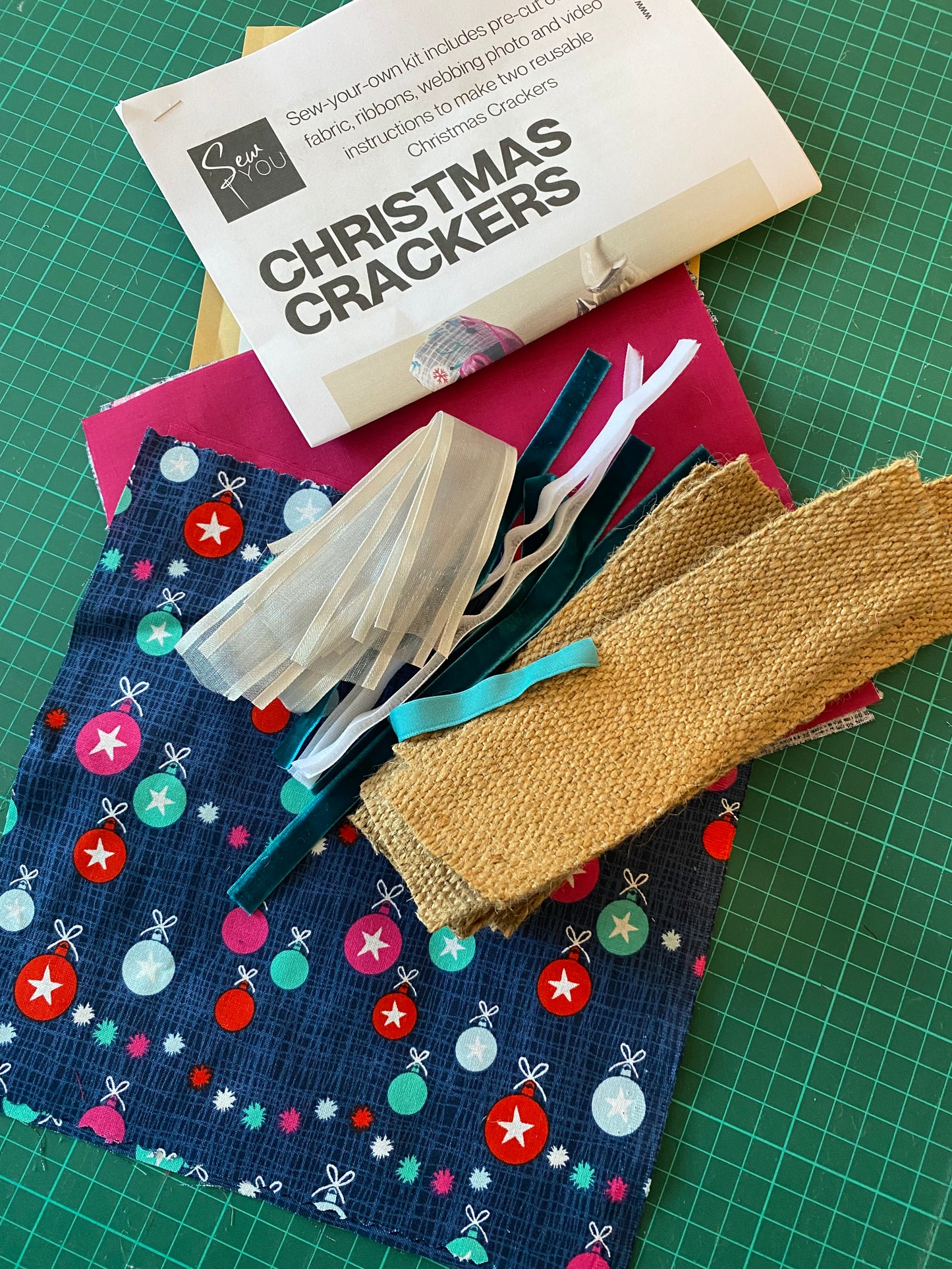 Sew-Your-Own-Kit Christmas Crackers, pre-cut 100% cotton fabric, full instructions, reusable, eco-friendly