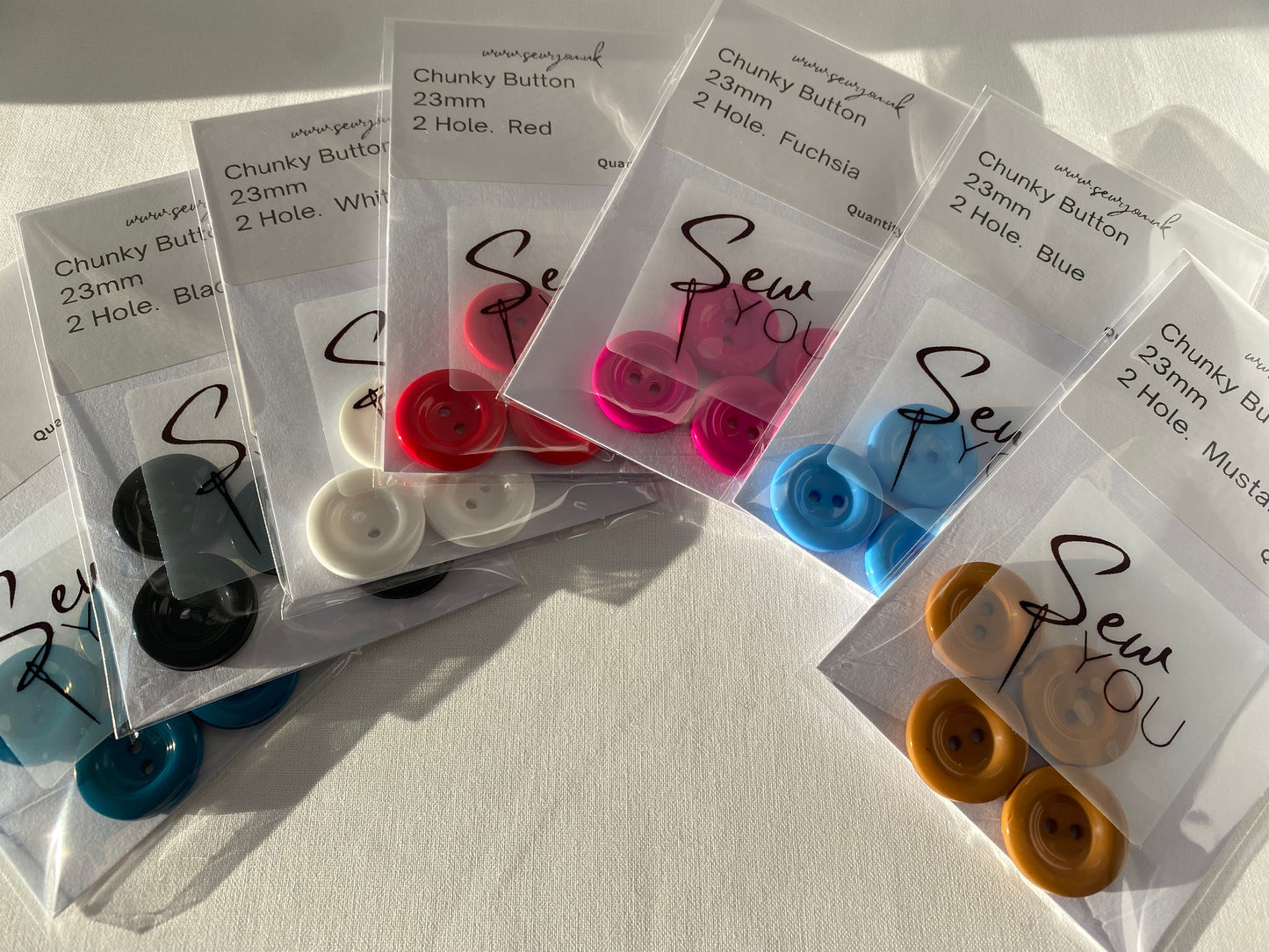 Chunky 2 Hole Italian Buttons for Dressmaking, Bag Making and Crafts. 23mm, Plastic, Various Colours, Pack of 4