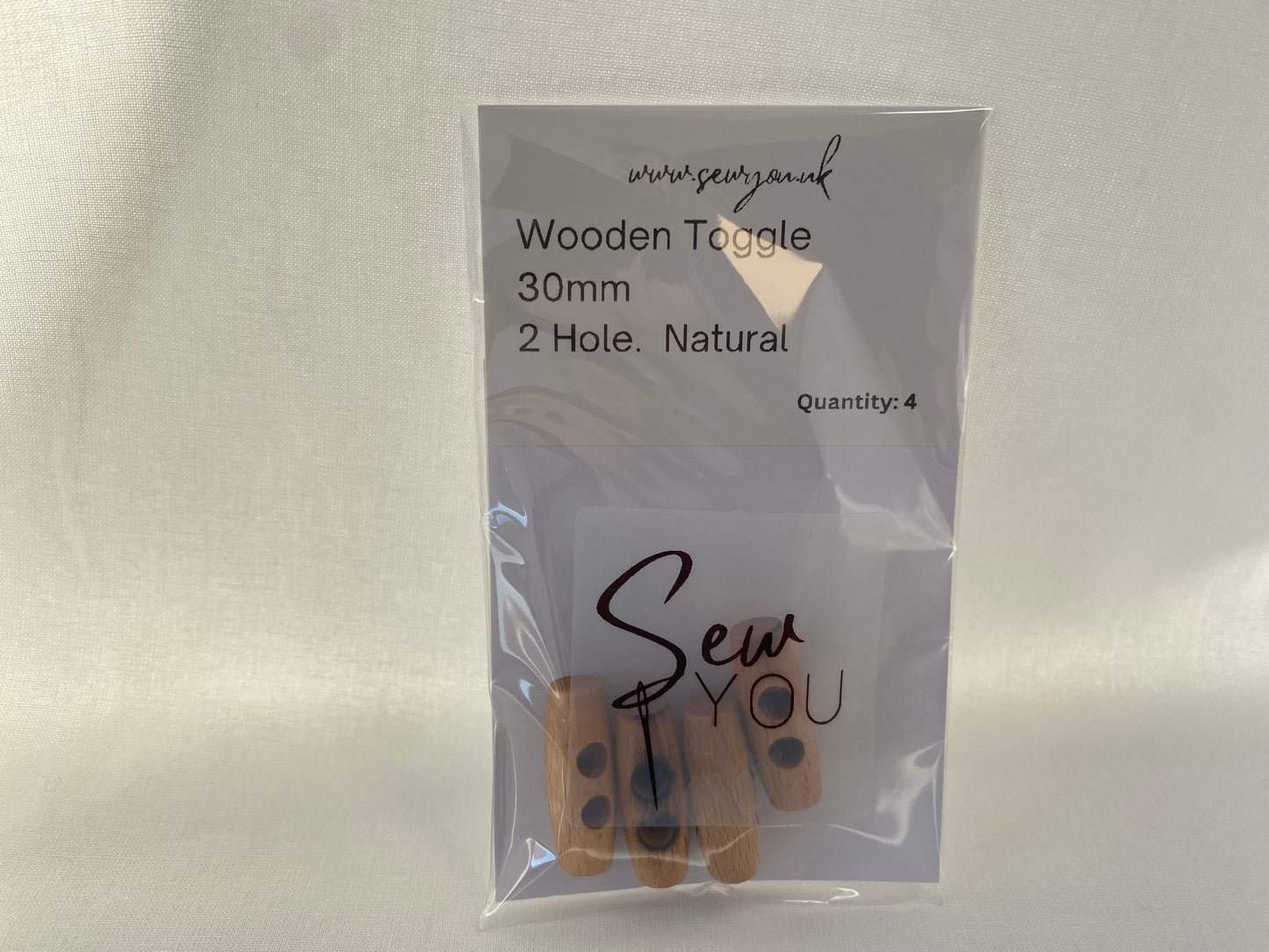 Wooden Toggle Buttons for Dressmaking, Bag Making and Crafts. 2 hole, 30mm