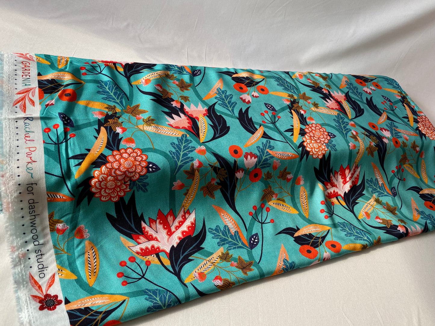 Dashwood Studio fabric, Gardenia Rayon Challis Fabric, Eastern Delight Turquoise by Rachel Parker