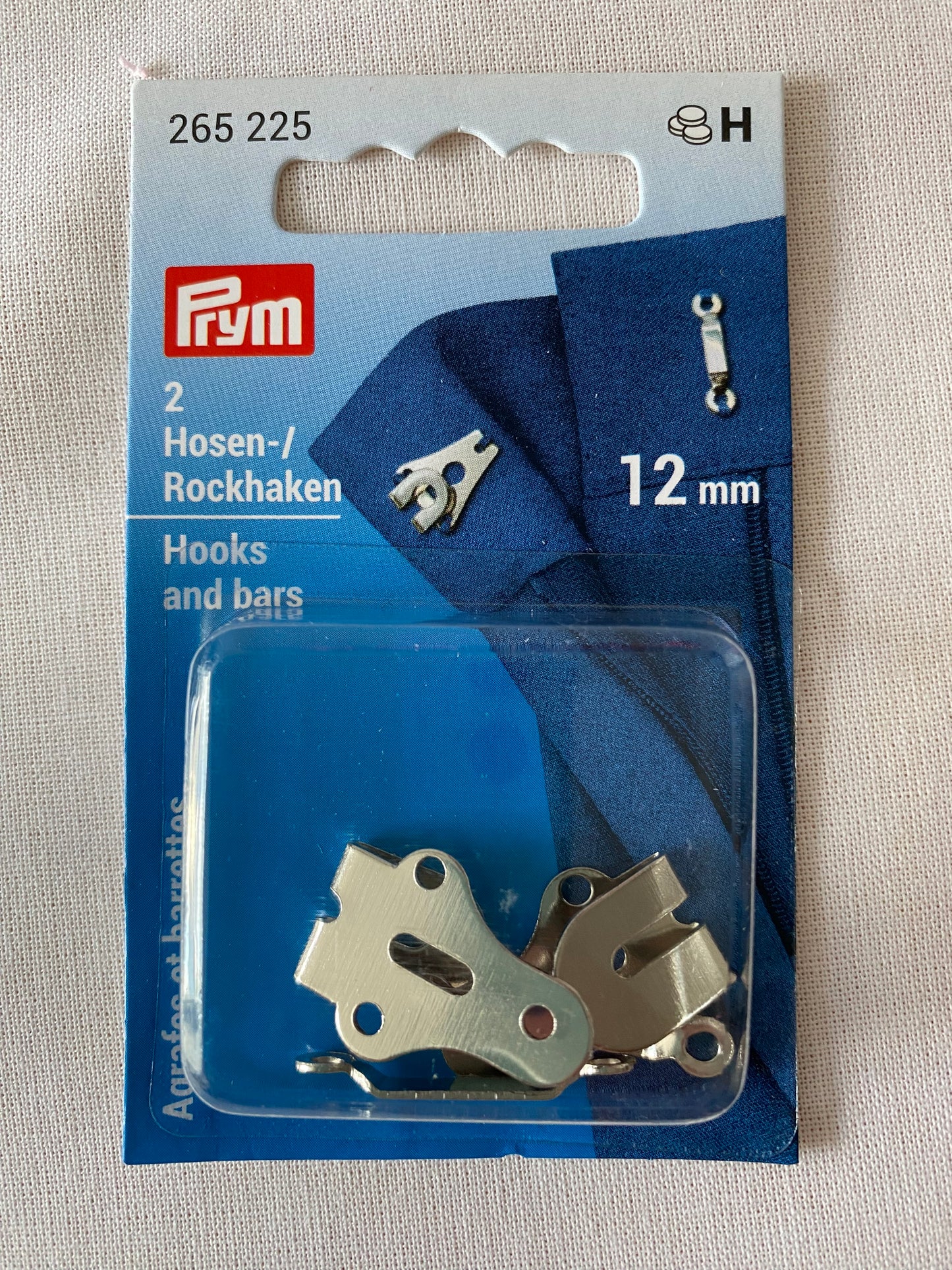 Prym hooks and bars for trousers or skirts, silver, 12mm, pack of 2