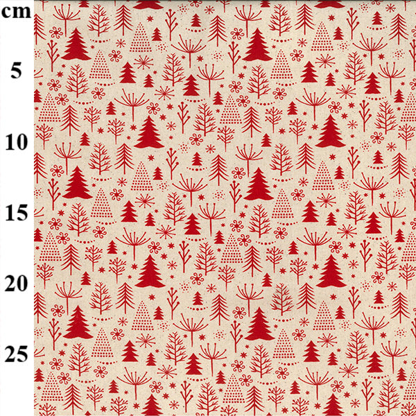 John Louden Christmas 100% Cotton Fabric - Scandi Red Trees