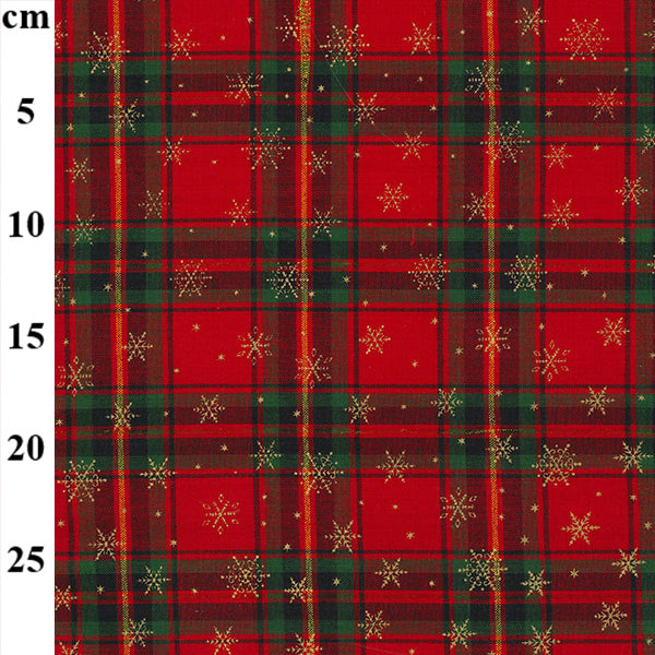 John Louden Christmas 100% Cotton Fabric - Tartan Gold Snowflakes