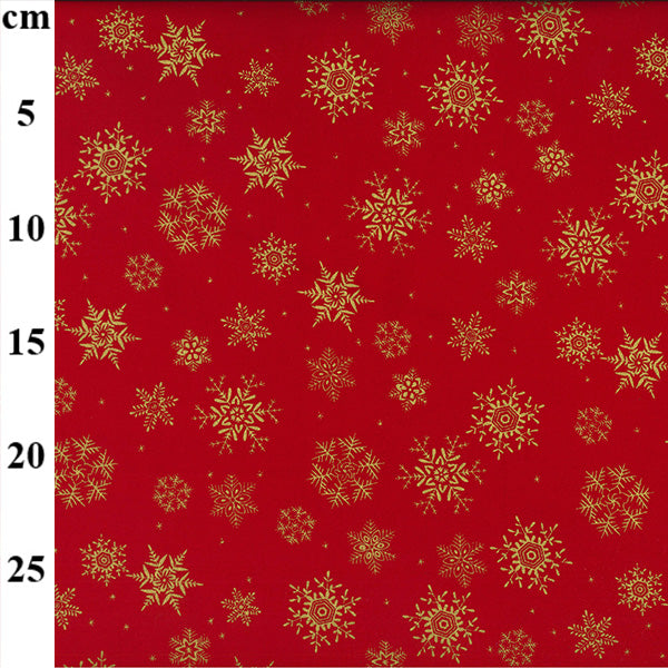 John Louden Christmas 100% Cotton Fabric - Red Gold Snowflakes