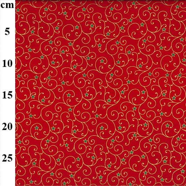 John Louden Christmas 100% Cotton Fabric - Red & Gold