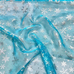 Snowflake Organza, White or Turquoise, Ideal for Costumes, Ice Queen, Frozen etc
