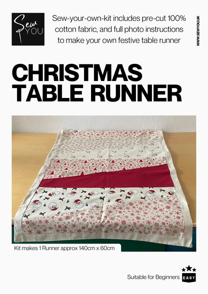 Sew-Your-Own-Kit Christmas Table Runner 140cm x60cm, pre-cut 100% cotton fabric, full instructions