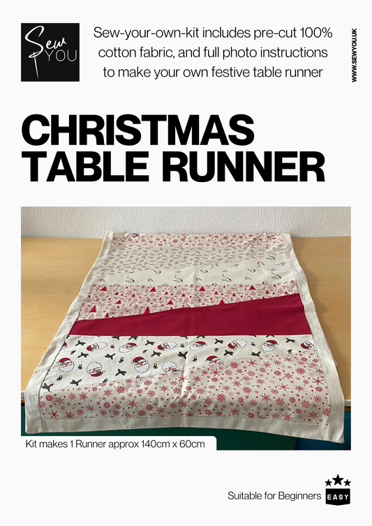 Sew-Your-Own-Kit Christmas Table Runner 140cm x60cm, pre-cut 100% cotton fabric, full instructions