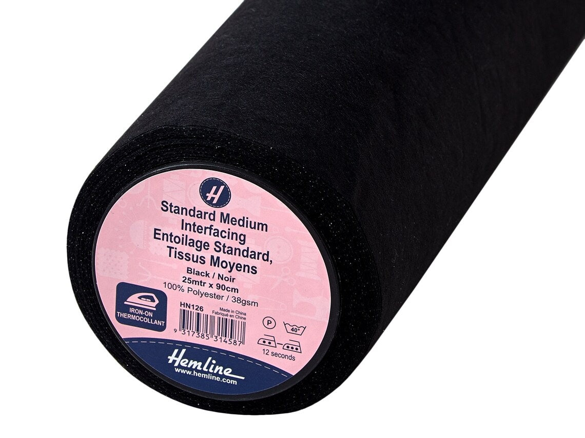 Iron On Interfacing: Non Woven, Fusiable, Medium weight, Black & White, 90cm Width