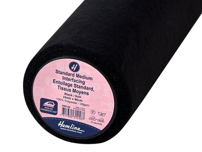Iron On Interfacing: Non Woven, Fusiable, Medium weight, Black & White, 90cm Width