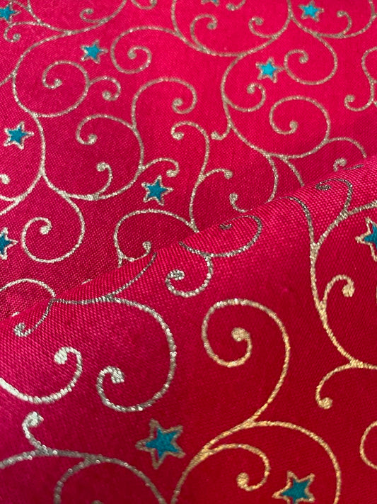 John Louden Christmas 100% Cotton Fabric  - Red & Gold