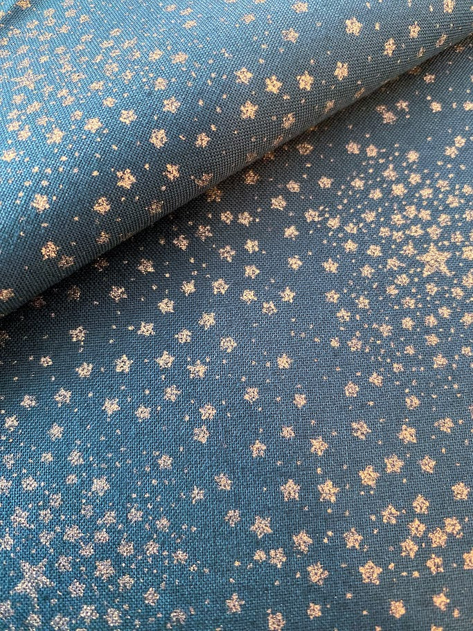 John Louden Christmas 100% Cotton Fabric  - Green Gold Stars