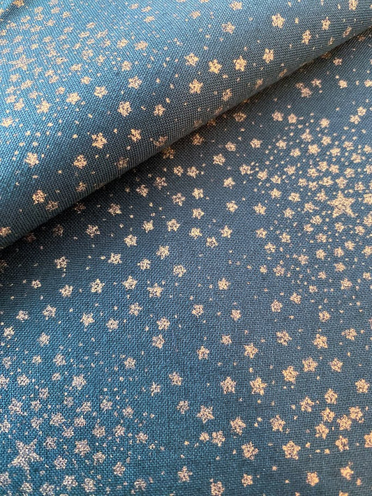 John Louden Christmas 100% Cotton Fabric  - Green Gold Stars
