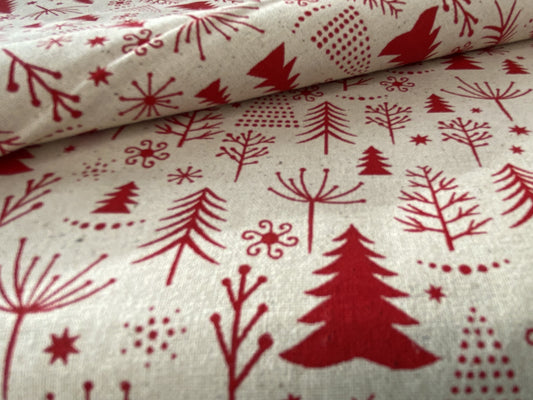 John Louden Christmas 100% Cotton Fabric  - Scandi Red Trees