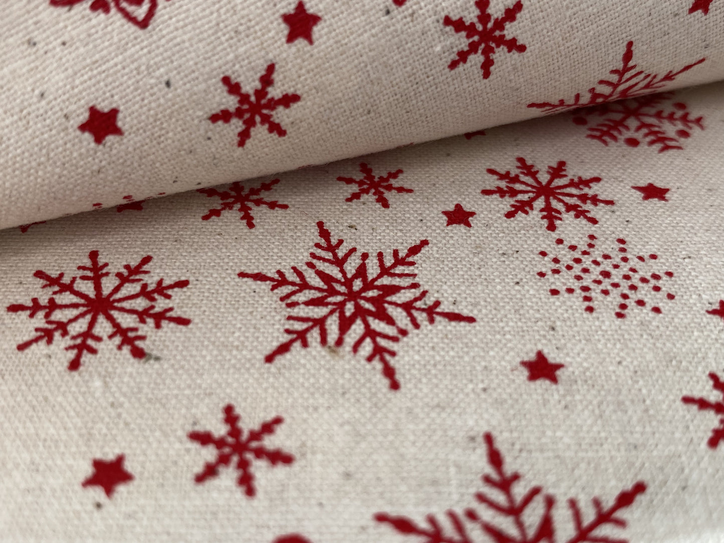 John Louden Christmas 100% Cotton Fabric  - Scandi Red Snowflakes