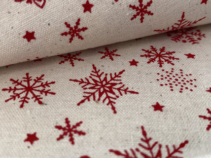 John Louden Christmas 100% Cotton Fabric  - Scandi Red Snowflakes