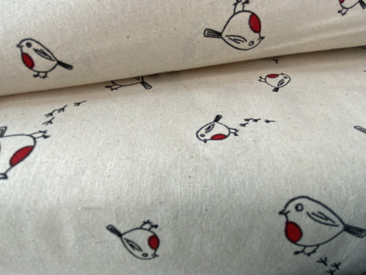 John Louden Christmas 100% Cotton Fabric  - Scandi Robins
