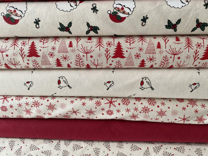 John Louden Christmas 100% Cotton Fabric  - Scandi Red Trees