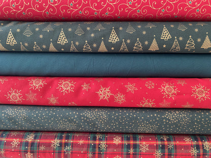 John Louden Christmas 100% Cotton Fabric  - Scandi Red Trees