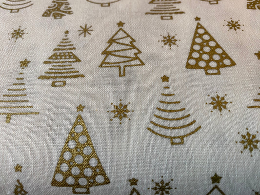 John Louden Christmas 100% Cotton Fabric  - Gold Christmas Trees on Cream Background