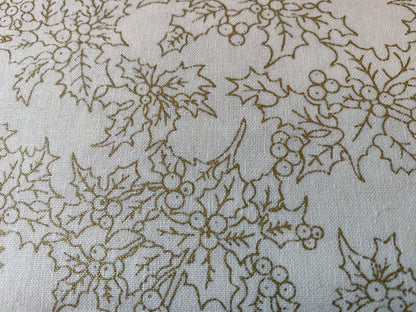 John Louden Christmas 100% Cotton Fabric  - Gold Holly on Cream Background