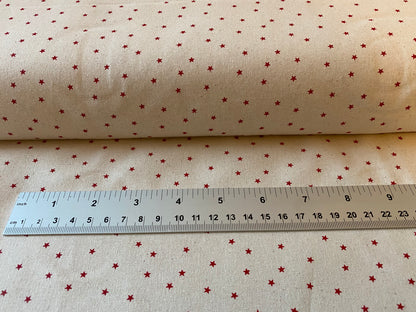 John Louden Christmas 100% Cotton Fabric  - Scandi  Mini Red Stars on Natural Background