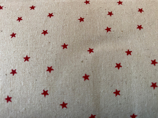 John Louden Christmas 100% Cotton Fabric  - Scandi  Mini Red Stars on Natural Background