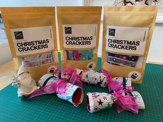 Sew-Your-Own-Kit Christmas Crackers, pre-cut 100% cotton fabric, full instructions, reusable, eco-friendly