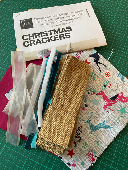 Sew-Your-Own-Kit Christmas Crackers, pre-cut 100% cotton fabric, full instructions, reusable, eco-friendly