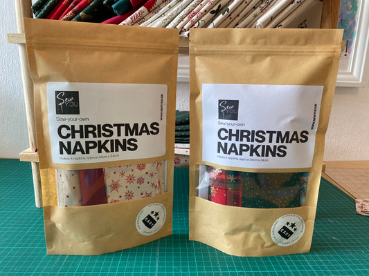 Sew-Your-Own-Kit Christmas Napkins, pre-cut 100% cotton fabric, full instructions