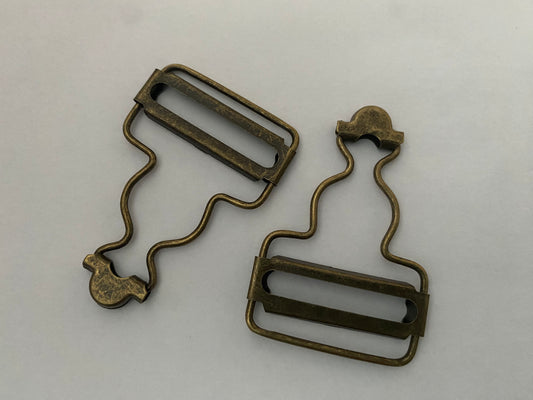 Metal Dungaree Clips Bag Making, Belts, Dressmaking and Crafts. 32mm, 40mm. Antique Brass.  Pack of 2