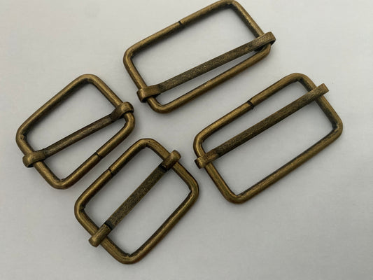Metal Strap Slider/Adjuster for Bag Making, Belts, Dressmaking and Crafts.  25mm, 32mm 38mm. Antique Brass.  Pack of 2