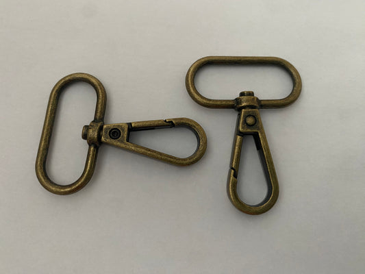 Metal Snap Hooks for Bag Making, Belts, Dressmaking and Crafts.  25mm, 32mm 38mm. Antique Brass.  Pack of 2