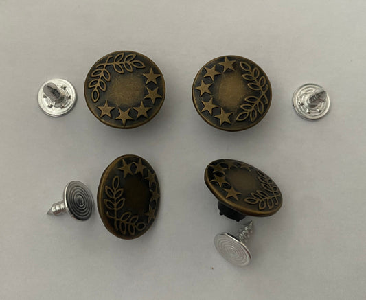 Hammer on Jeans Buttons for Dressmaking, Bag Making and Crafts.  17mm, Plastic, Antique Brass Colour