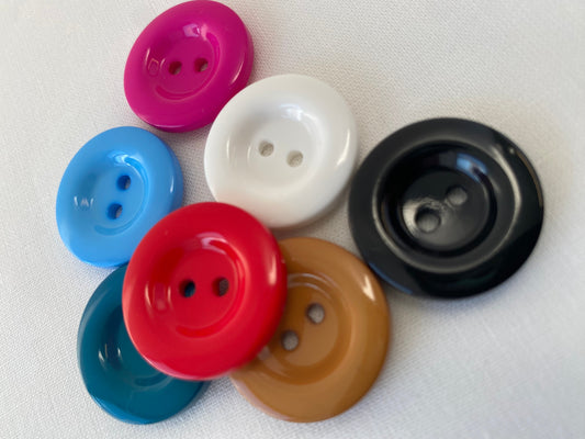 Chunky 2 Hole Italian Buttons for Dressmaking, Bag Making and Crafts.  23mm, Plastic, Various Colours, Pack of 4