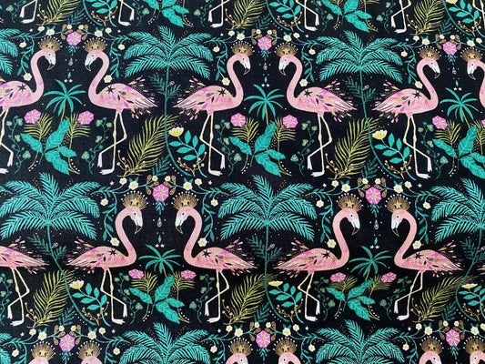 Dashwood Studio fabric, 100% Cotton Fabric. Jungle Luxe, Flamingos by Bethan Janine
