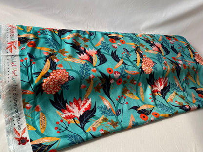 Dashwood Studio fabric, Gardenia Rayon Challis Fabric, Eastern Delight Turquoise by Rachel Parker