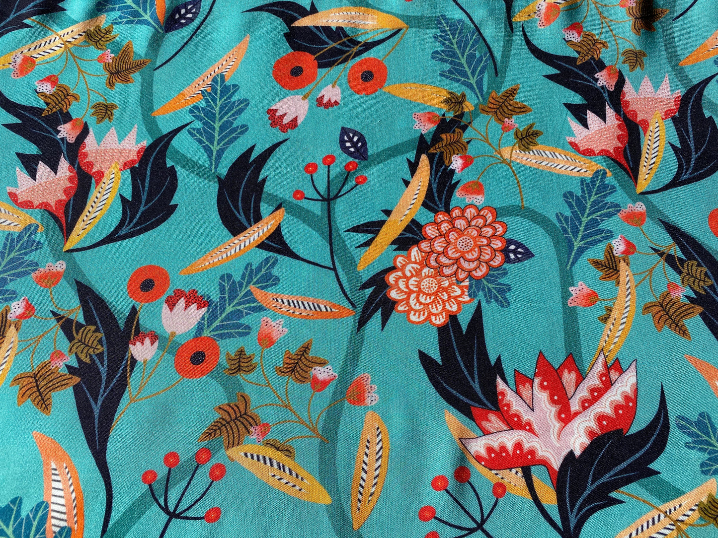 Dashwood Studio fabric, Gardenia Rayon Challis Fabric, Eastern Delight Turquoise by Rachel Parker