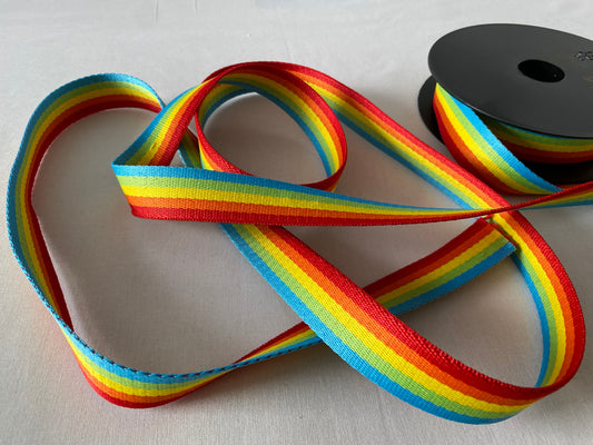 Webbing/strapping for bags, belts & crafts, 25mm, bright rainbow